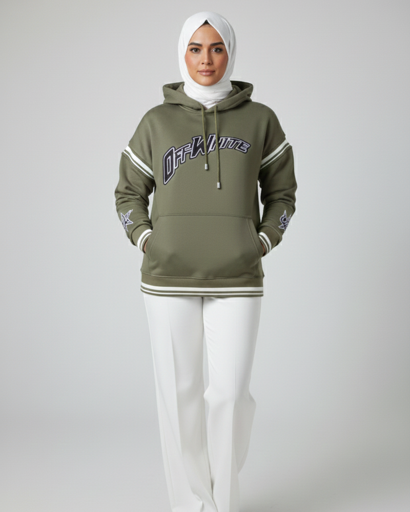 Off-White Hoodie – Olive Green